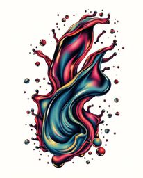 Explore a captivating traditional tattoo art print featuring glassy, fluid 3D shapes in dynamic motion, encircled by shimmeri