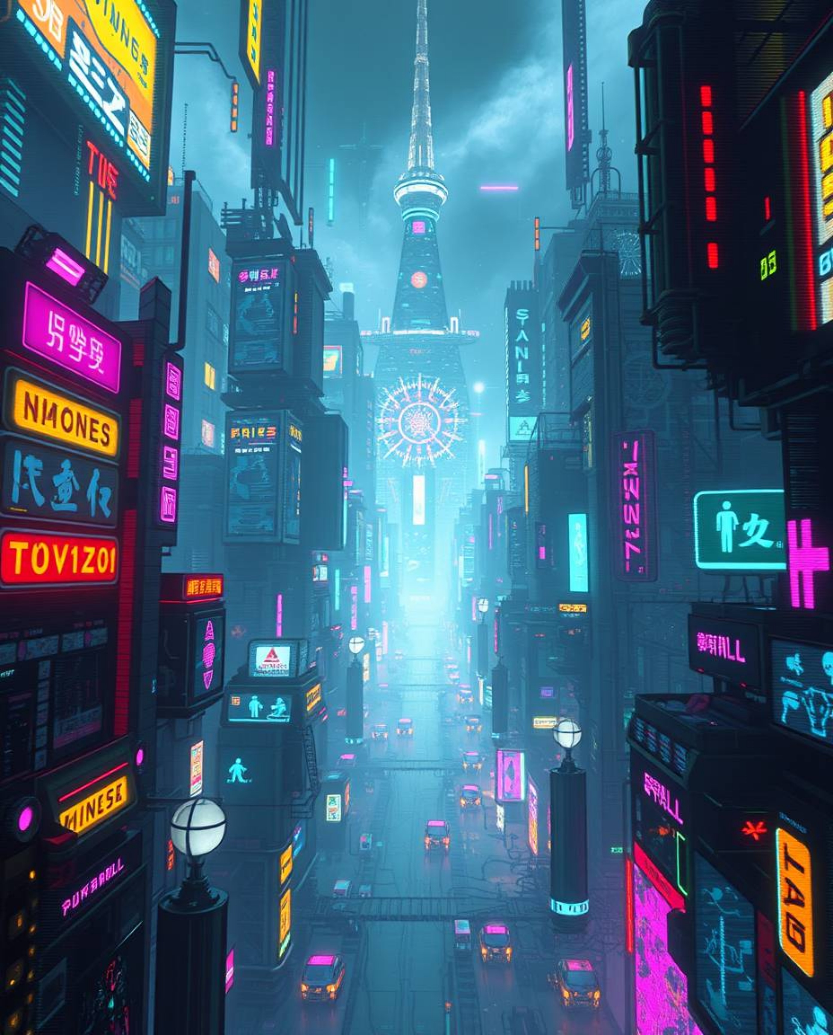 Dive into a surreal, dreamlike digital painting of a futuristic city engulfed in a glitch.  Flickering lights and broken holo