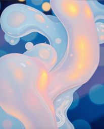 This mesmerizing close-up oil painting showcases glowing bioluminescent abstract liquid forms rendered in stunning 3D. The pa