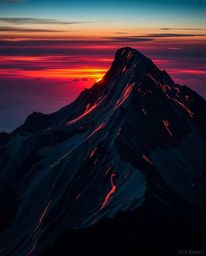 This is an eerie piece of creative light art depicting a high-alpine peak sunset. The artwork is composed of abstract pattern