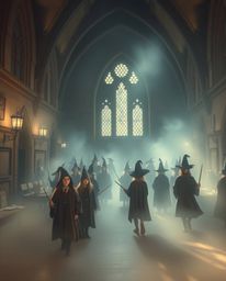 Explore a magical school brimming with young wizards, portrayed in a soft and dreamy atmosphere. This image features a smooth