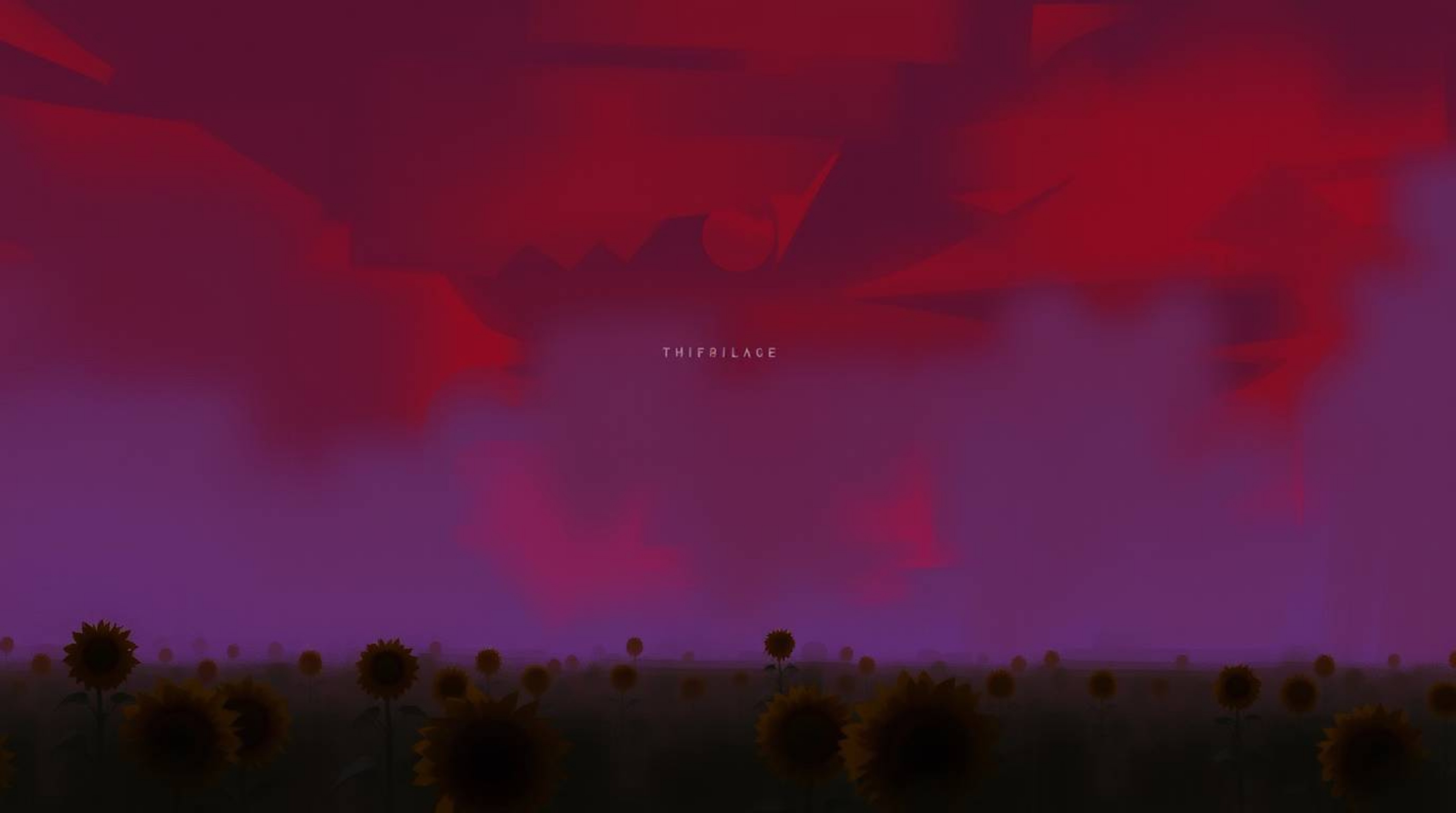 A captivating digital sketch depicting a sunflower field bathed under a deep red and purple sky, rendered in loose, painterly
