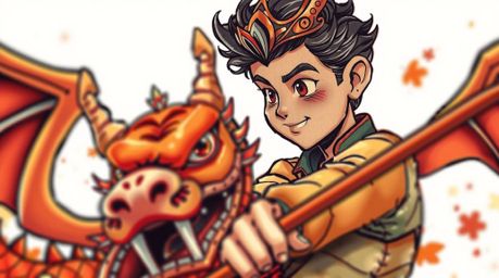 A captivating illustration showcases a charming prince battling a dragon in a vibrant 1950s animation style.  This symbolic t