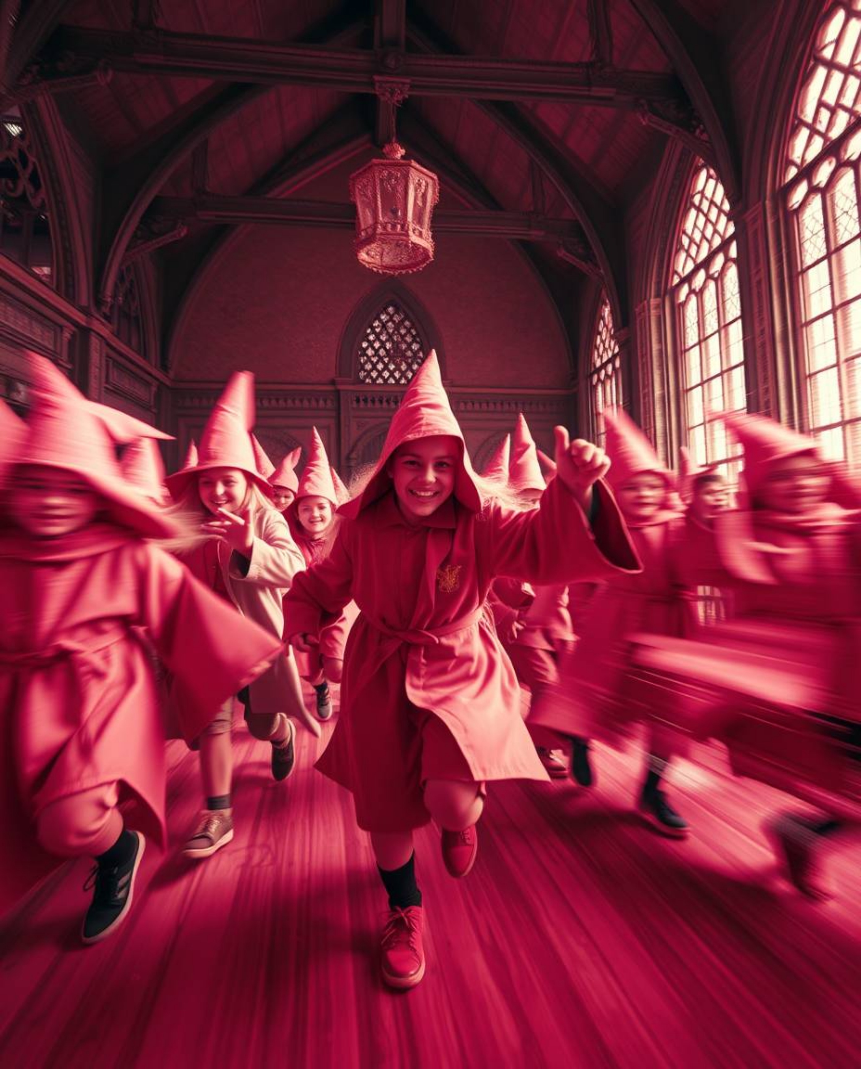 Explore a magical school teeming with young wizards, captured in mesmerizing surreal infrared tones. Experience the dynamic e