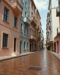 Explore a surreal street scene featuring buildings that gracefully fold and twist, bathed in soft pastel colors and adorned w