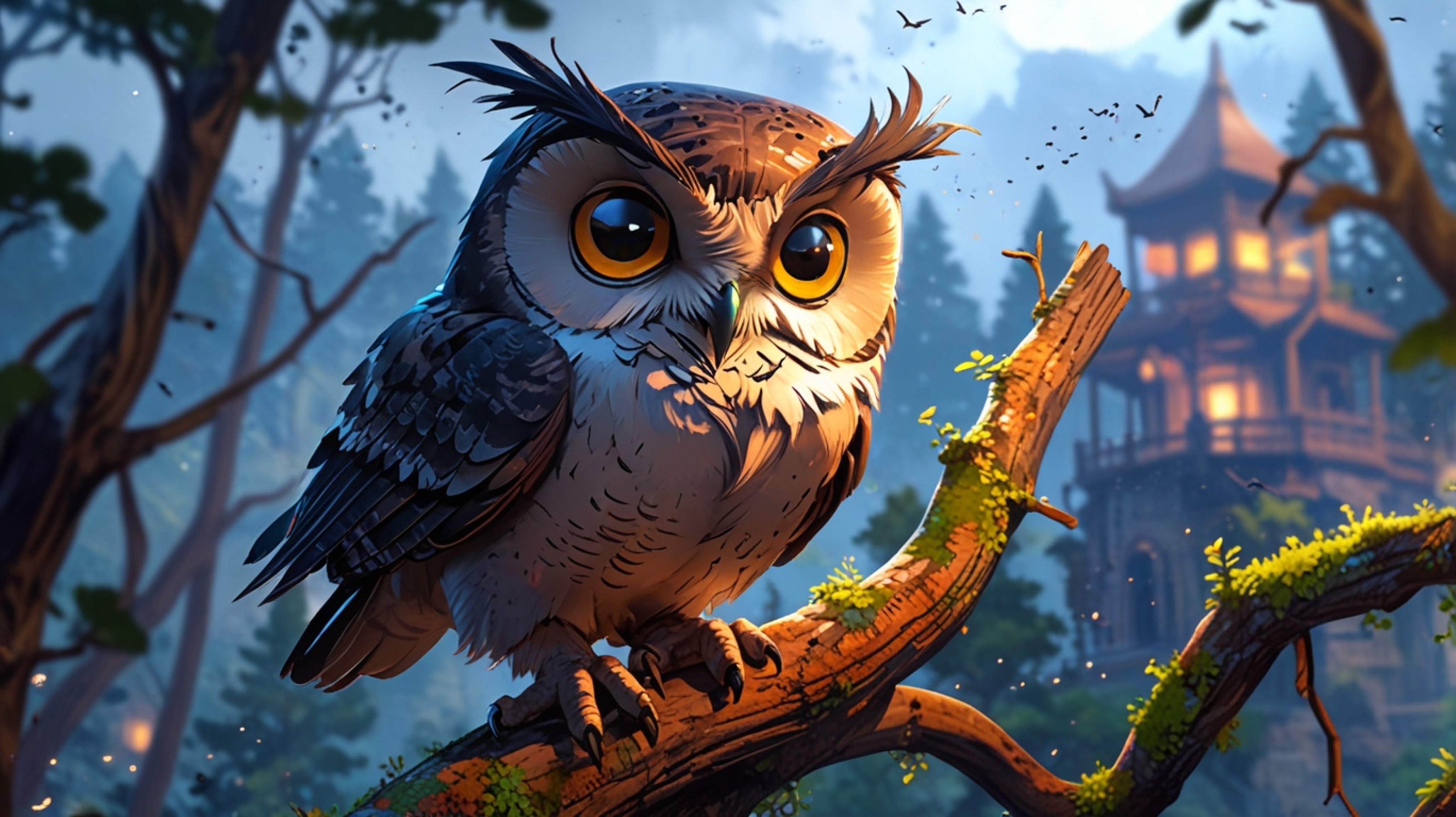 An atmospheric and visually stunning scene, created in a beautiful blend of Pixar and anime styles. High atop a tall lookout 