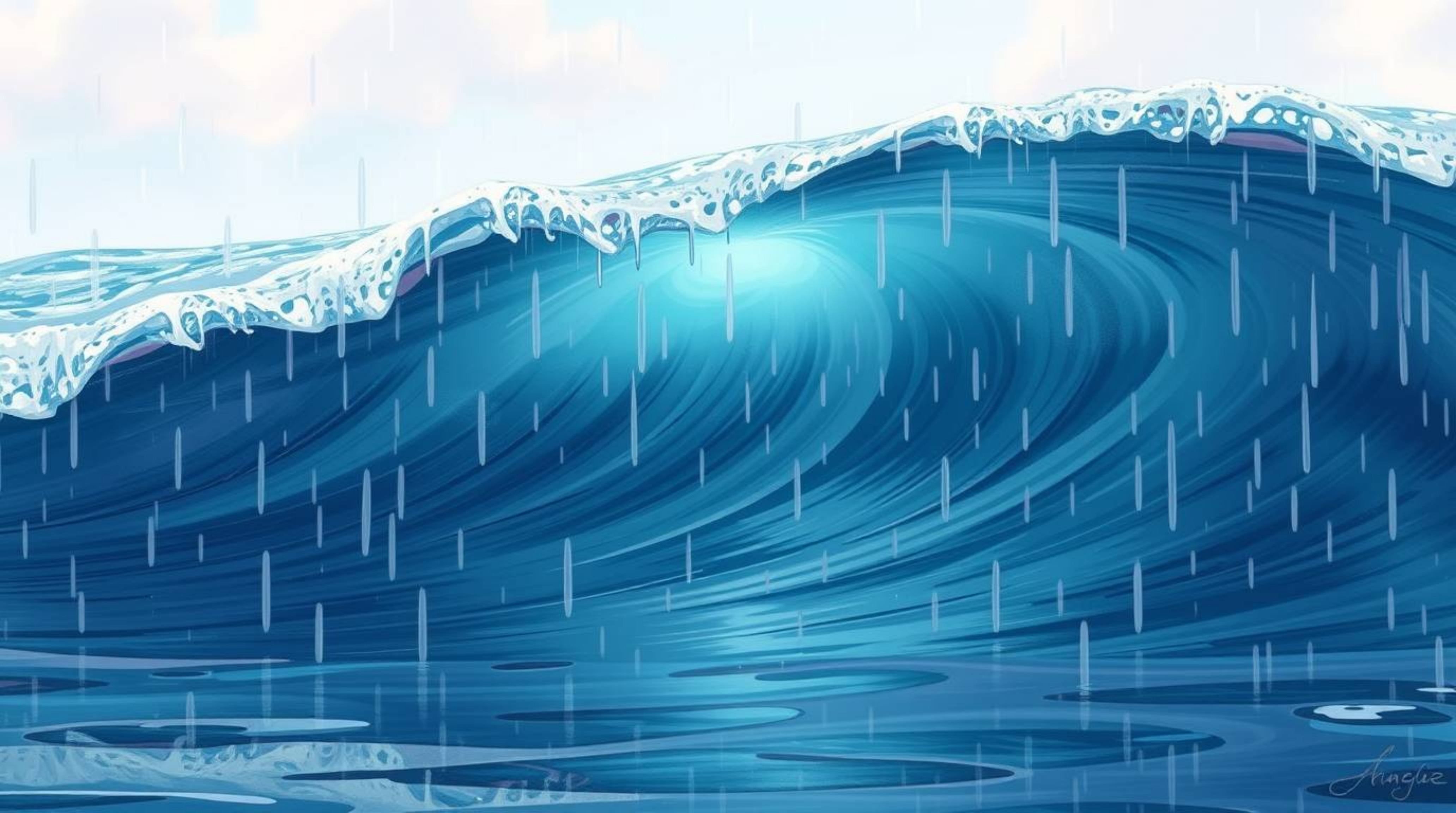 Experience a captivating Isekai anime-style depiction of a fluid abstract wave.  The artwork features a pastel gradient textu