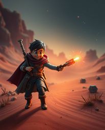 Embark on a thrilling futuristic desert adventure with a brave Disney-style hero. Experience dramatic cinematic visuals, cre