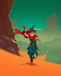 Embark on a thrilling desert adventure with a brave Disney-style hero! Experience a rich, deep teal color palette and luxuri