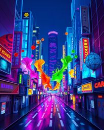 Experience a mesmerizing fusion of intricate origami and vibrant cyberpunk aesthetics. This image showcases colorful neon spl