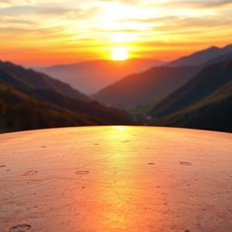 A captivating digital rendering showcases a breathtaking sunset over a serene mountain valley, its vibrant colors brilliantly