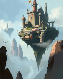 A captivating digital sketch depicting a surreal floating island adorned with bizarre and intriguing architecture. The artwor