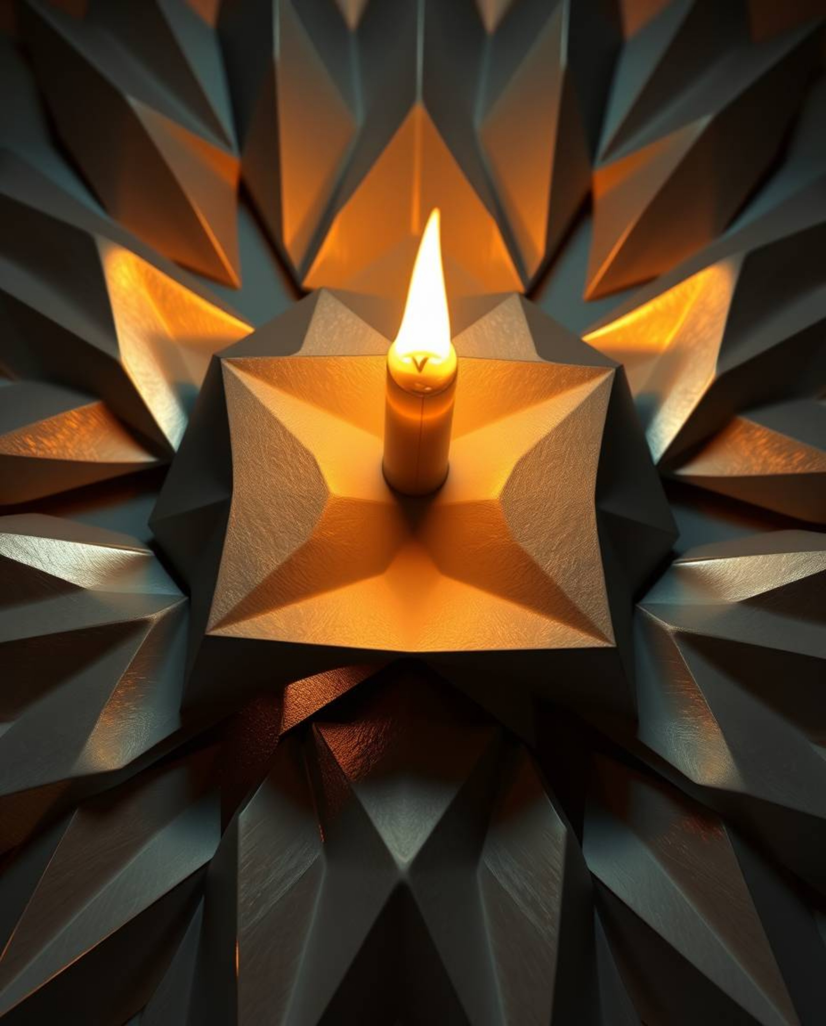 This stunning high-angle, monochrome 3D render captures a geometric pattern evocative of folded paper, brought to life by the