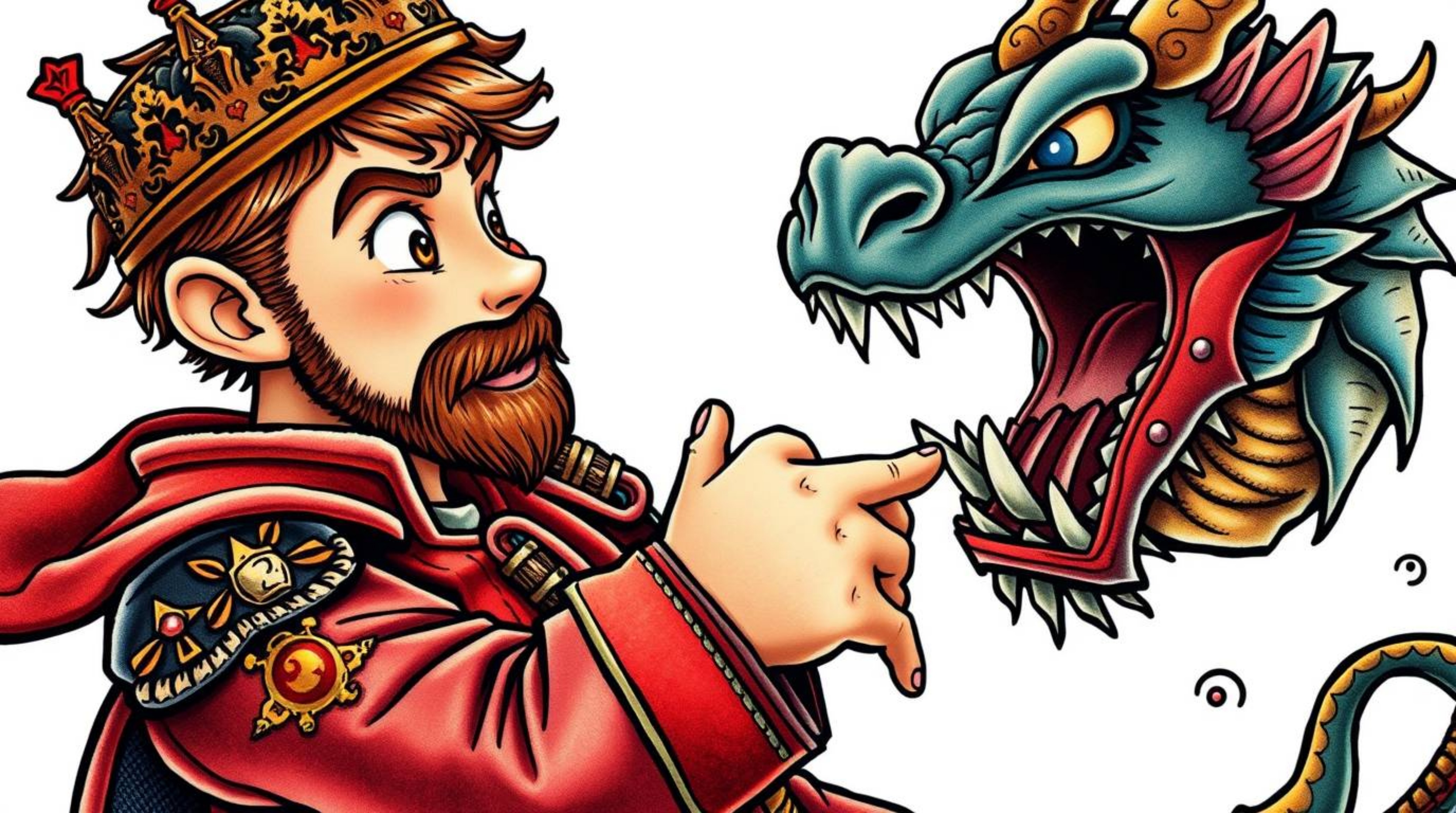 A captivating close-up reveals a vibrant traditional tattoo depicting a charming prince battling a dragon, rendered in a stun