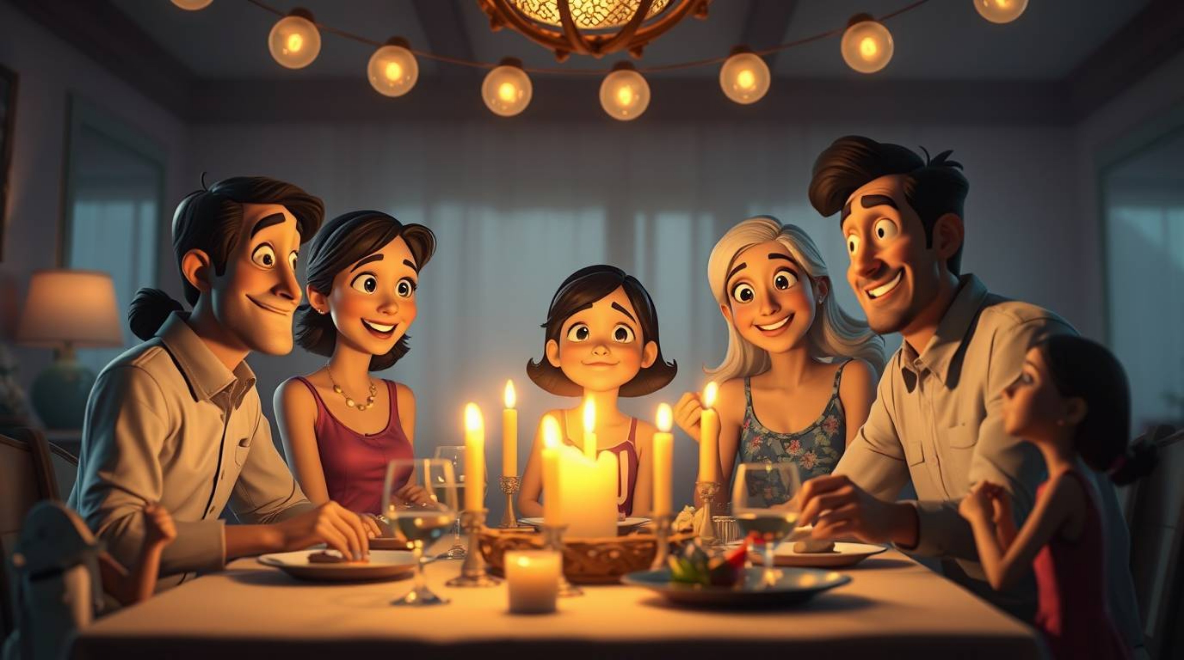 Capture the heartwarming essence of a Pixar-style family reunion with this fine art photograph. Bathed in the soft glow of ca
