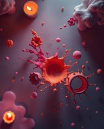 Experience a mesmerizing bird's-eye view of abstract 3D colorful splash shapes floating in a surreal digital space.  Illumina