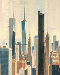 A captivating classic oil painting depicting a glitchy digital landscape.  Distorted skyscrapers and static noise create a un