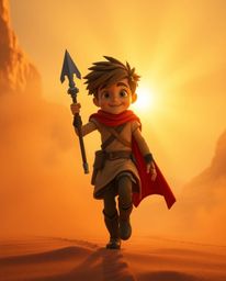 Embark on a thrilling Disney-style desert adventure with a brave hero!  Experience stunning visuals of warm, volumetric golde