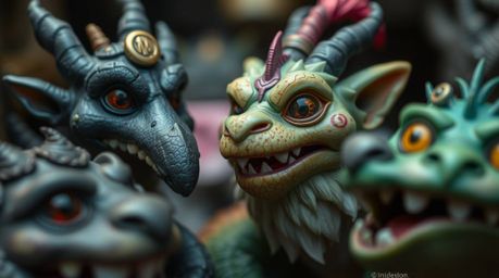 Explore a whimsical fantasy kingdom teeming with quirky magical creatures, captured in a tight close-up shot that reveals the