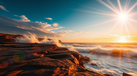 Experience the raw power and beauty of nature with this stunning image capturing waves crashing against dramatic cliffs under
