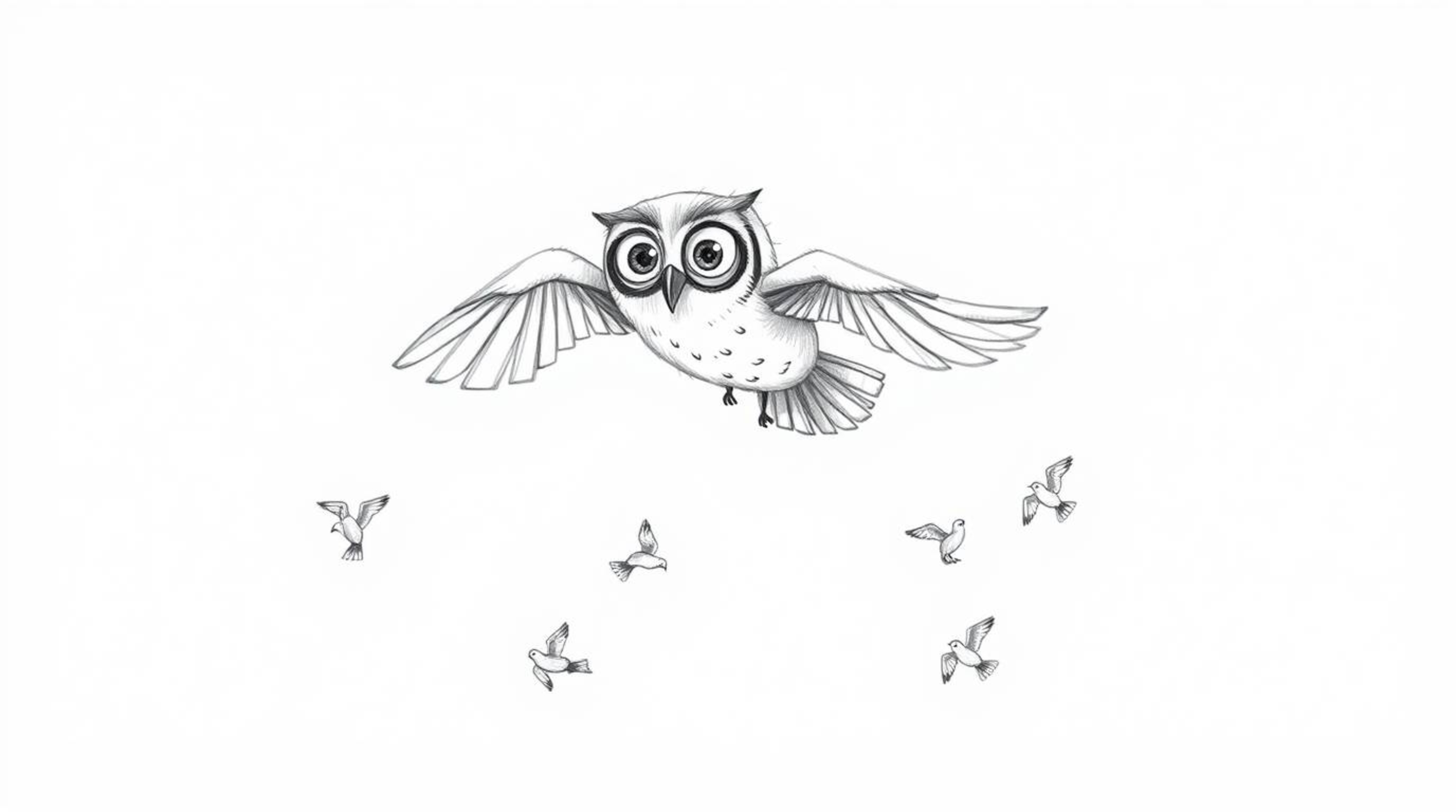 A heartwarming hand-drawn sketch in the style of Pixar depicts a blind owl overcoming its limitations to teach birds how to f