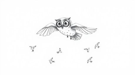 A heartwarming hand-drawn sketch in the style of Pixar depicts a blind owl overcoming its limitations to teach birds how to f