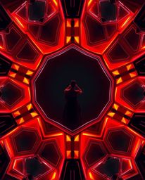 Overhead shot showcasing a precise architectural color photograph of a seamless geometric pattern formed by hexagons and tria