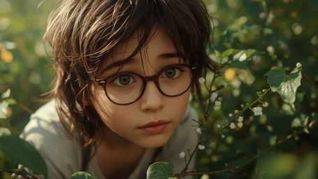A highly detailed, cinematic photograph of a bespectacled, homeschooled prodigy with untidy brown hair and bright, inquisitiv