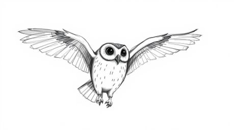 A heartwarming, hand-drawn sketch in the style of Pixar depicts a blind owl, rendered with textured pencil strokes and rough 