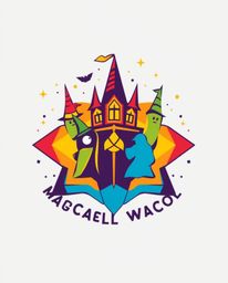 A vibrant and captivating logo design for a magical school brimming with young wizards.  The design incorporates geometric sh