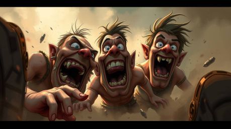A dynamic digital sketch showcasing a hilarious gross-out comedy moment.  The low-angle perspective and exaggerated expressio