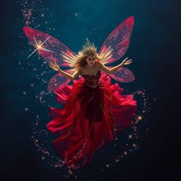 This artwork features an elegant fairy godmother appearing in a mesmerizing swirl of sparkles, captured from a high-angle per