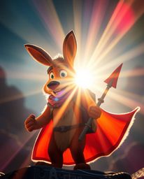 A captivating illustration of a hero embarking on a journey, accompanied by their talking animal sidekick. The image is drama