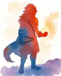 Explore a vibrant watercolor painting depicting a hero on an epic journey, aided by a charming talking animal sidekick. The s