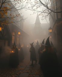 Experience a warm and enchanting autumnal scene at a magical school brimming with young wizards. Thick fog envelops the groun