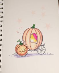 A captivating hand-drawn sketchnote depicts a magical pumpkin transforming into a carriage.  The soft, dreamy atmosphere is e