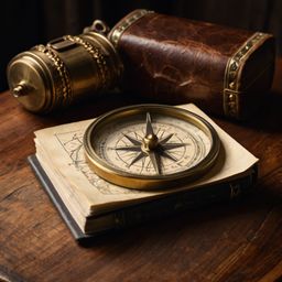 Discover the allure of vintage travel with a brass compass, a meticulously folded map, and a handcrafted leather travel journ