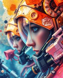 Explore a captivating blend of futuristic sci-fi aesthetics and vibrant watercolor art.  This collection features close-up sh