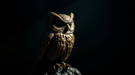 A captivating image featuring a blind owl, rendered in Pixar style, with a wise and knowing gaze as it teaches birds to fly, 