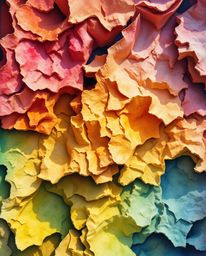 A captivating watercolor artwork showcases sculpted layers of papier-mâché, rendered with vibrant tones and a striking contra