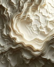 Explore a hyperrealistic sci-fi environment featuring layered papier-mâché textures and surreal 3D fluid shapes reminiscent o