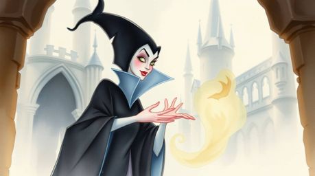 Immerse yourself in a soft, dreamy atmosphere with this delicate watercolor painting featuring a classic Disney villain with