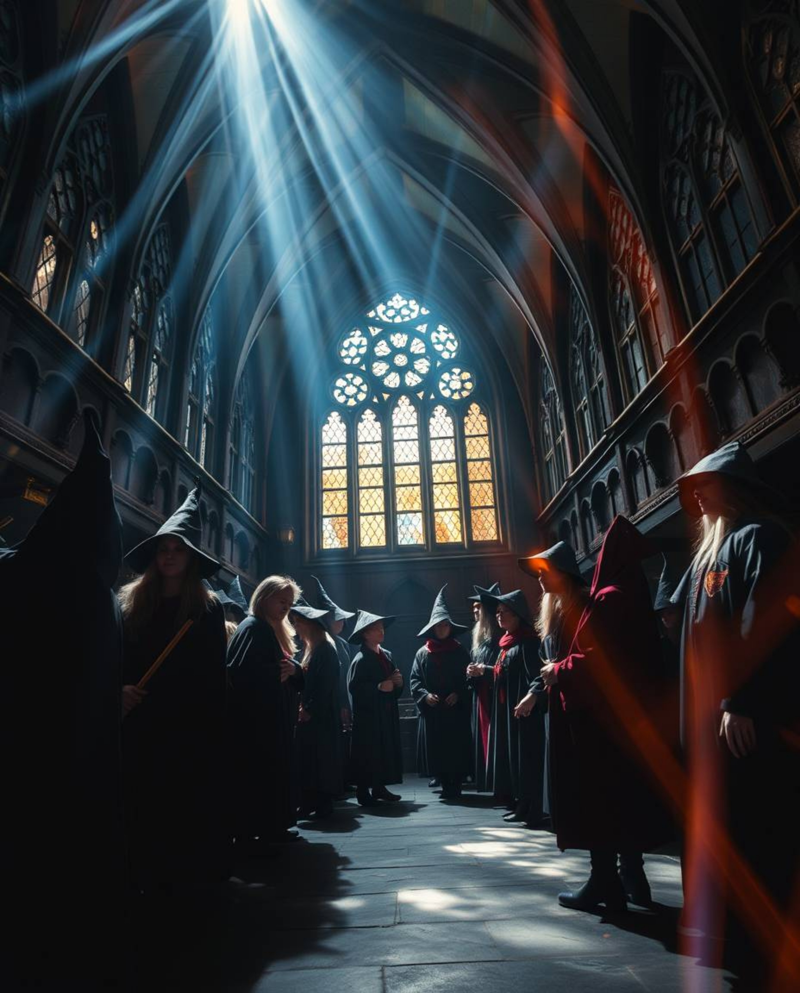 Immerse yourself in the enchanting world of a magical school brimming with young wizards. This captivating scene, captured f