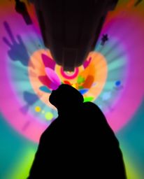 Explore a vibrant and captivating modern art piece featuring a human silhouette formed from colorful splash patterns.  Captur