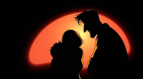 Experience a heartwarming family reunion depicted in a stunning Pixar-style illustration. The scene is characterized by jet-b