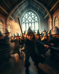 Capture the enchanting atmosphere of a magical school teeming with young wizards in these dynamic and high-impact photographs