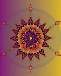 A captivating image showcasing a smooth gradient transition within a geometric floral mandala.  The design features vibrant c