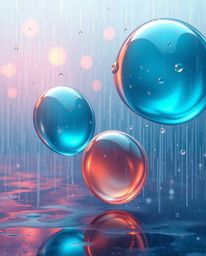 Immerse yourself in a captivating digital painting that portrays a wet, rainy scene. Witness glassy fluid 3D shapes in dynami