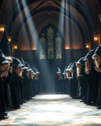 Discover a captivating high-resolution stock photo depicting a magical school brimming with young wizards.  The image feature