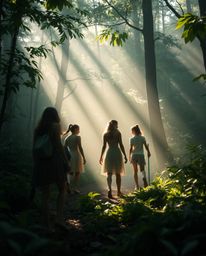 A captivating scene unfolds: a group of friends, each possessing unique powers, embarks on an exploration of a vibrant, lush 